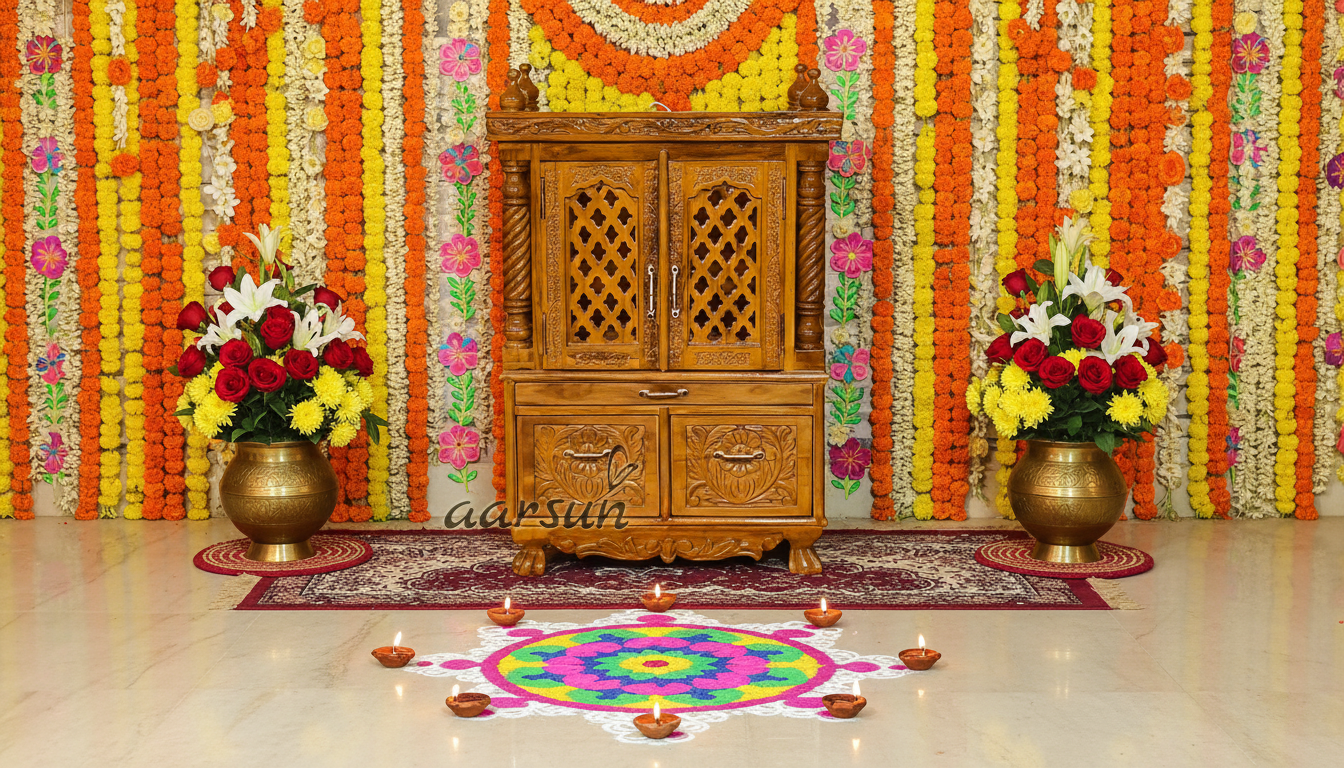 Designer Wooden Temple with Unique Finish
